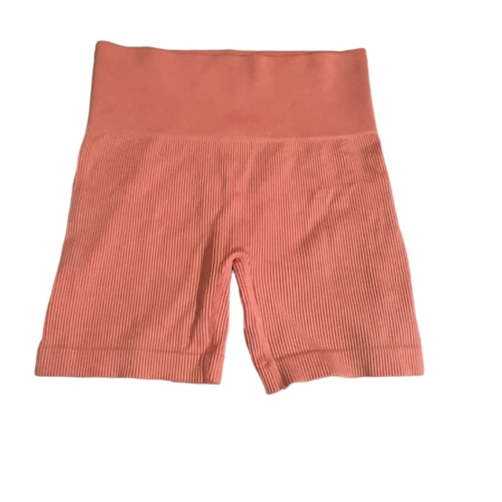 Pink coral gym colsie seamless ribbed workout booty biker shorts